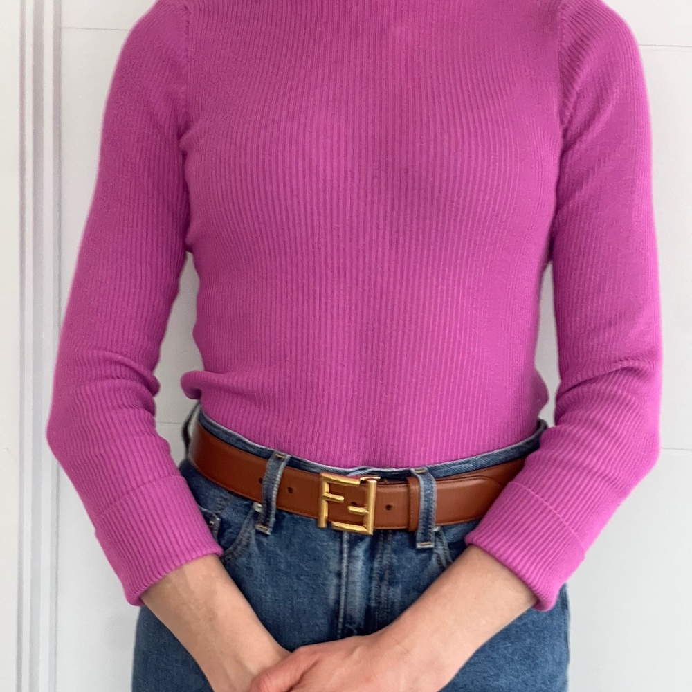Pink cotton class ribbed turtle neck